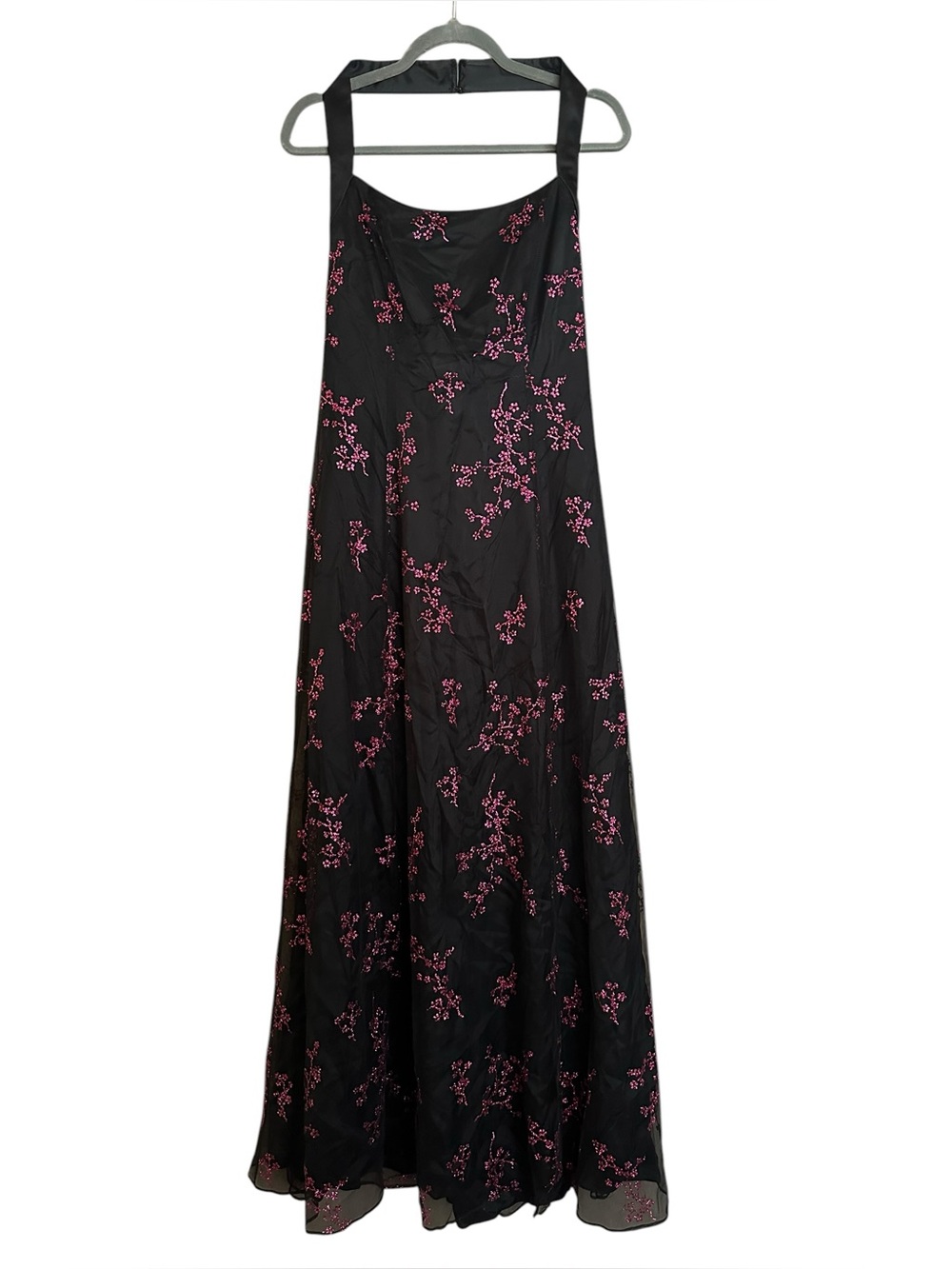 Y2K Fairy Goth Prom Dress Flocked Pink Glitter Floral Mesh Overlay 13/14 READ